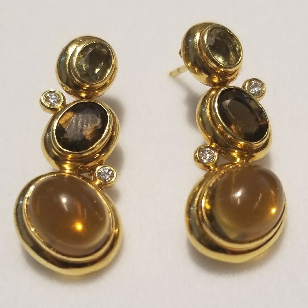 DY Citrine-quartz-peridot Dia 18k YG Mosaic Earr